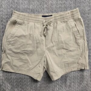 Abercrombie Fitch Mens Khaki Shorts Elastic Waist Drawstring Zip Pockets Size L